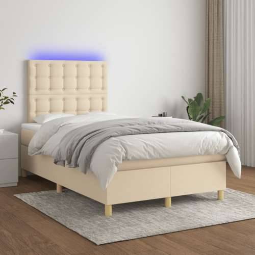 Krevet s oprugama i madracem LED krem 120 x 190 cm od tkanine - Krema 120 x 190 cm gumbi Cijena