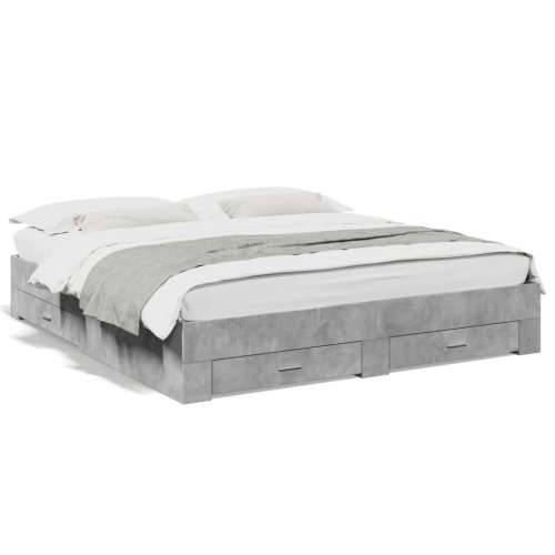 Okvir kreveta s ladicama siva boja betona 200x200 cm drveni - Beton siva 200 x 200 cm Cijena