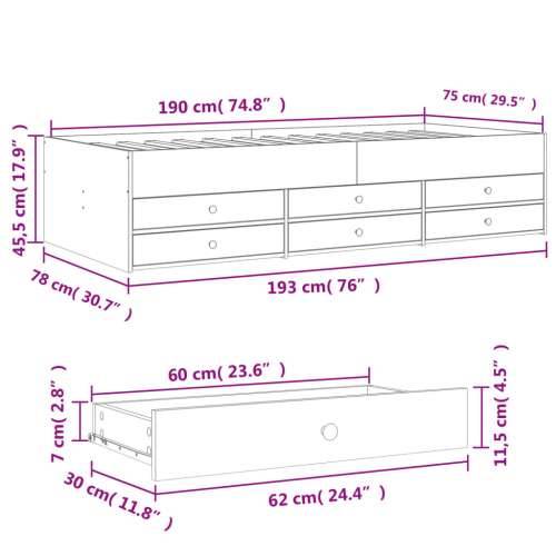 Dnevni krevet s ladicama bez madraca crni 75x190 cm - Crna 75 x 190 cm Cijena