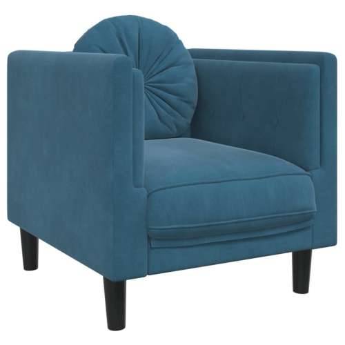 3-dijelni set sofa s jastucima plavi baršunasti - Plava 1-sjedalo + dvosjed + trosjed Cijena