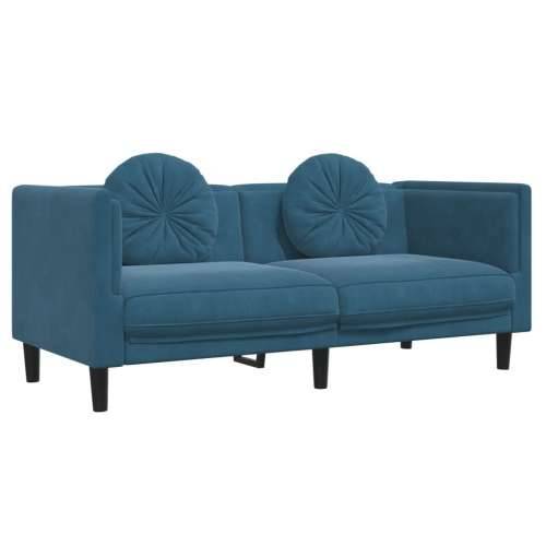 3-dijelni set sofa s jastucima plavi baršunasti - Plava 1-sjedalo + dvosjed + trosjed Cijena