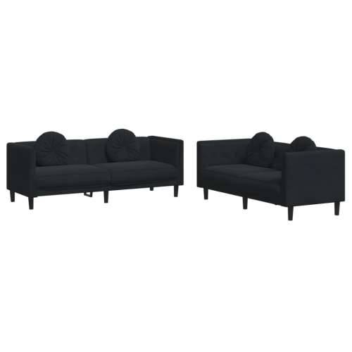 2-dijelni set sofa s jastucima crni baršunasti - Crna dvosjed + trosjed Cijena