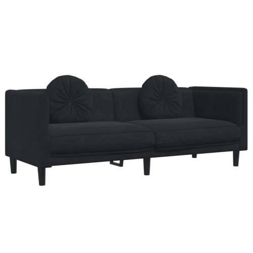 2-dijelni set sofa s jastucima crni baršunasti - Crna dvosjed + trosjed Cijena