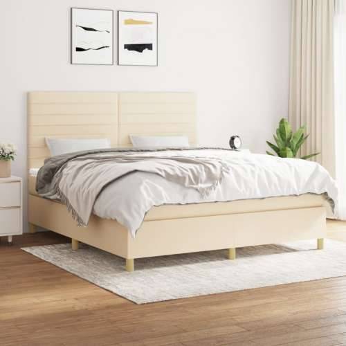 Krevet s oprugama i madracem krem 180x200 cm od tkanine - Krema 180 x 200 cm vodoravne pruge Cijena