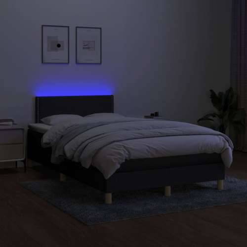 Krevet box spring s madracem LED crni 120 x 190 cm od tkanine - Crna 120 x 190 cm Obično s čavlima Cijena