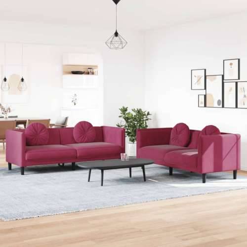 2-dijelni set sofa s jastucima crvena boja vina baršunasti - boja crnog vina dvosjed + trosjed Cijena