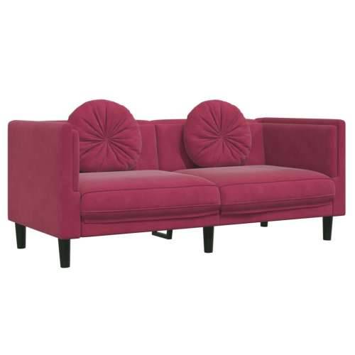 2-dijelni set sofa s jastucima crvena boja vina baršunasti - boja crnog vina dvosjed + trosjed Cijena