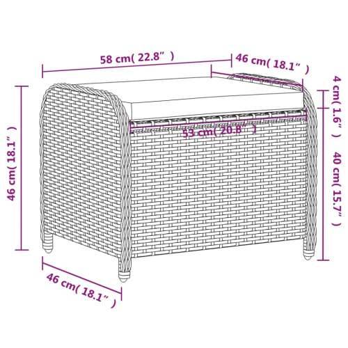 Vrtni tabure s jastukom sivi 58x46x46 cm od poliratana - Siva 1 Cijena