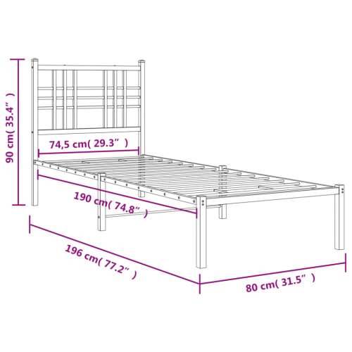 Metalni okvir krevet bez madraca s uzglavljem bijeli 75x190 cm - Bijela 75 x 190 cm s uzglavljem Cijena