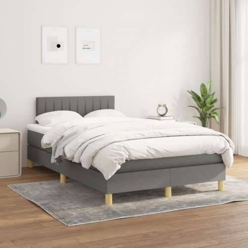 Krevet box spring s madracem tamnosivi 120 x 190 cm tkanina - Tamno siva 120 x 190 cm Okomite pruge Cijena