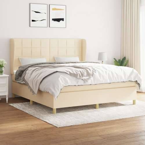 Krevet s oprugama i madracem krem 180x200 cm od tkanine - Krema 180 x 200 cm Blok s kvadratima Cijena