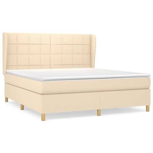 Krevet s oprugama i madracem krem 180x200 cm od tkanine - Krema 180 x 200 cm Blok s kvadratima Cijena