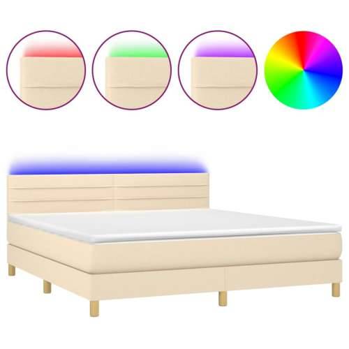 Krevet box spring s madracem LED krem 180x200 cm od tkanine - Krema 180 x 200 cm vodoravne pruge Cijena