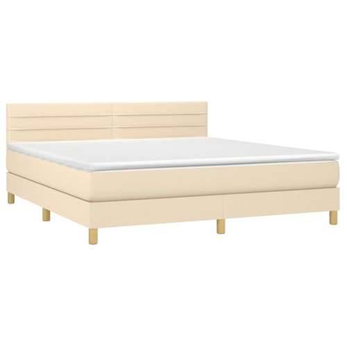Krevet box spring s madracem LED krem 180x200 cm od tkanine - Krema 180 x 200 cm vodoravne pruge Cijena