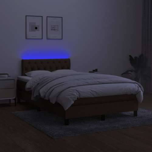 Krevet s oprugama i madracem LED tamnosmeđi 120x190 cm tkanina - Tamno smeđa 120 x 190 cm Dizajn s gumbima Cijena