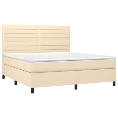 Krevet box spring s madracem LED krem 180x200 cm od tkanine - Krema 180 x 200 cm vodoravne pruge Cijena