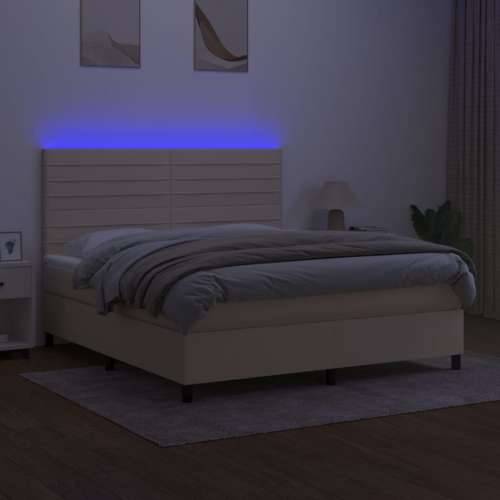 Krevet box spring s madracem LED krem 180x200 cm od tkanine - Krema 180 x 200 cm vodoravne pruge Cijena