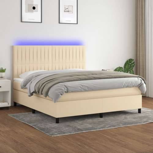 Krevet box spring s madracem LED krem 180x200 cm od tkanine - Krema 180 x 200 cm Okomite pruge Cijena