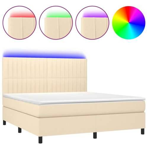 Krevet box spring s madracem LED krem 180x200 cm od tkanine - Krema 180 x 200 cm Okomite pruge Cijena