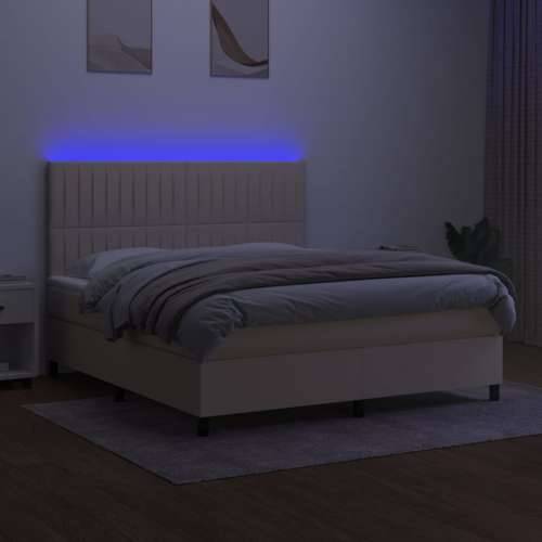 Krevet box spring s madracem LED krem 180x200 cm od tkanine - Krema 180 x 200 cm Okomite pruge Cijena