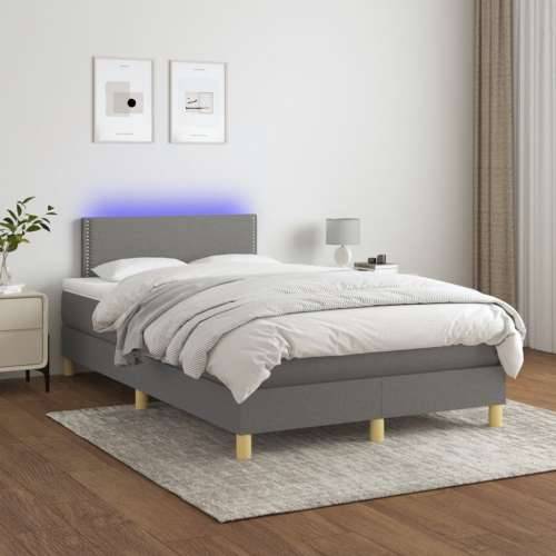 Krevet box spring s madracem LED tamnosivi 120 x 190 cm tkanina - Tamno siva 120 x 190 cm Obično s čavlima Cijena