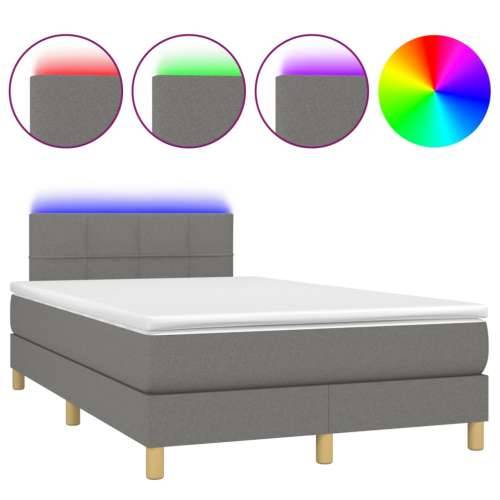 Krevet box spring s madracem LED tamnosivi 120 x 190 cm tkanina - Tamno siva 120 x 190 cm Blok s kvadratima Cijena