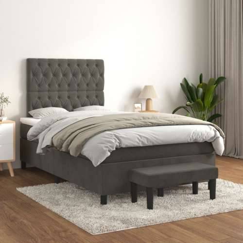 Krevet box spring s madracem tamnosivi 120 x 190 cm baršun - Tamno siva 120 x 190 cm Dizajn s gumbima Cijena