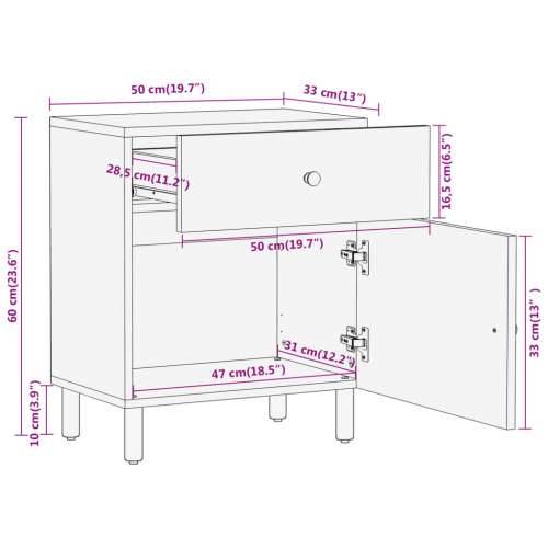 Noćni ormarić 50 x 33 x 60 cm od masivnog drva manga - Prirodna 1 masivno drvo manga Cijena