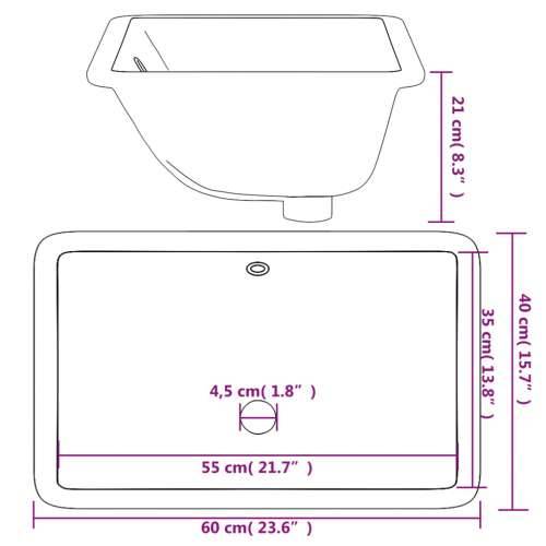 Kupaonski Lavabo - Umivaonik bijeli 60x40x21 cm pravokutni keramički - 60 x 40 x 21 cm Cijena