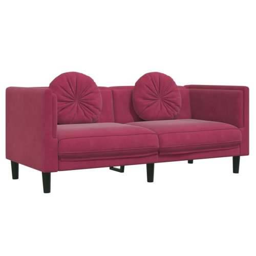 3-dijelni set sofa s jastucima crvena boja vina baršunasti Cijena