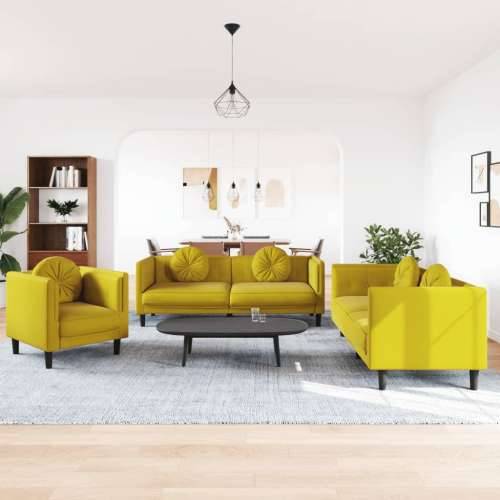 3-dijelni set sofa s jastucima žuti baršunasti Cijena