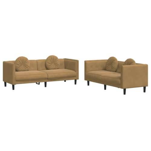 2-dijelni set sofa s jastucima smeđi baršunasti Cijena