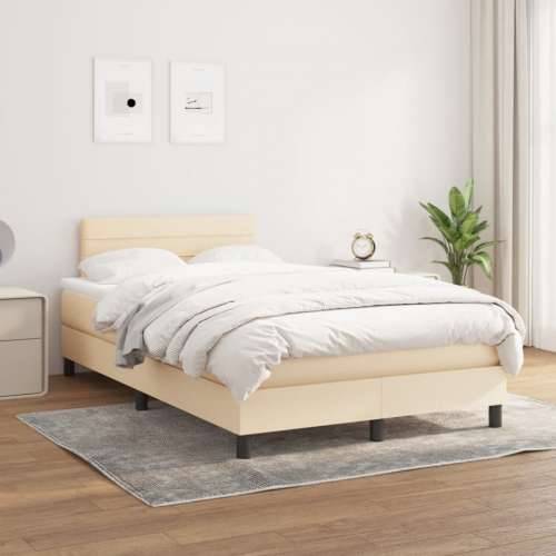 Krevet box spring s madracem krem 120 x 190 cm od tkanine - Krema 120 x 190 cm vodoravne pruge Cijena