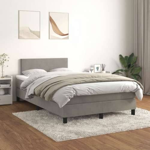 Krevet s oprugama i madracem svjetlosivi 120x190 cm baršunasti - Svjetlosiva 120 x 190 cm Gladak dizajn Cijena