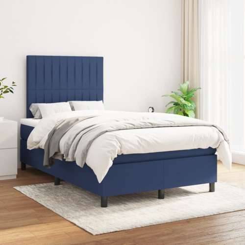 Krevet s oprugama i madracem plavi 120 x 190 cm od tkanine - Plava 120 x 190 cm Okomite pruge Cijena