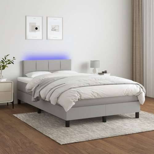 Krevet s oprugama i madracem LED svjetlosivi 120x190 cm tkanina - Svjetlosiva 120 x 190 cm Blok s kvadratima Cijena