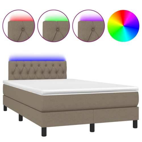 Krevet s oprugama i madracem LED smeđesivi 120x190cm od tkanine - Sivo-smeđa 120 x 190 cm Dizajn s gumbima Cijena