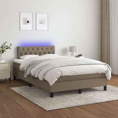 Krevet s oprugama i madracem LED smeđesivi 120x190cm od tkanine - Sivo-smeđa 120 x 190 cm Dizajn s gumbima Cijena