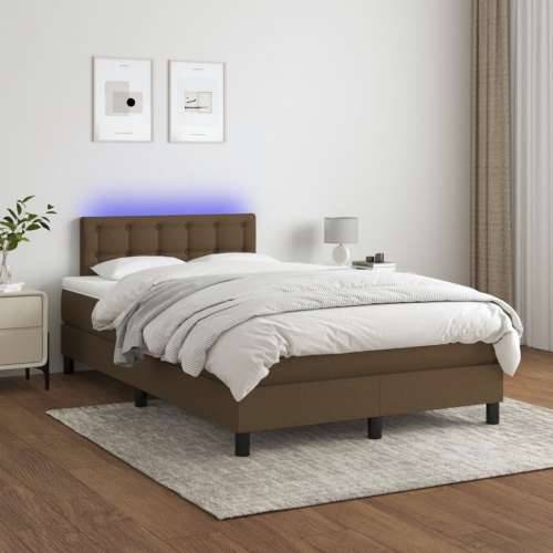 Krevet s oprugama i madracem LED tamnosmeđi 120x190 cm tkanina - Tamno smeđa 120 x 190 cm gumbi Cijena