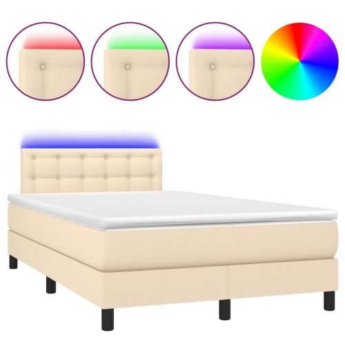 Krevet s oprugama i madracem LED krem 120 x 190 cm od tkanine - Krema 120 x 190 cm gumbi Cijena