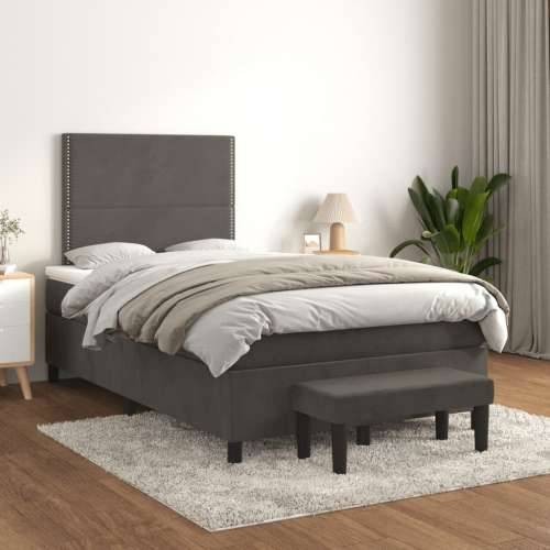Krevet box spring s madracem tamnosivi 120 x 190 cm baršun - Tamno siva 120 x 190 cm Obično s čavlima Cijena