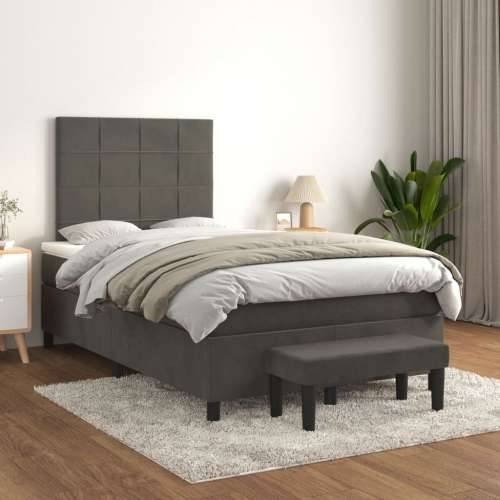 Krevet box spring s madracem tamnosivi 120 x 190 cm baršun - Tamno siva 120 x 190 cm Blok s kvadratima Cijena