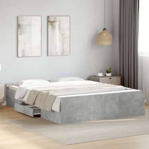 Okvir kreveta s ladicama siva boja betona 150 x 200 cm drveni Beton siva 150 x 200 cm Cijena