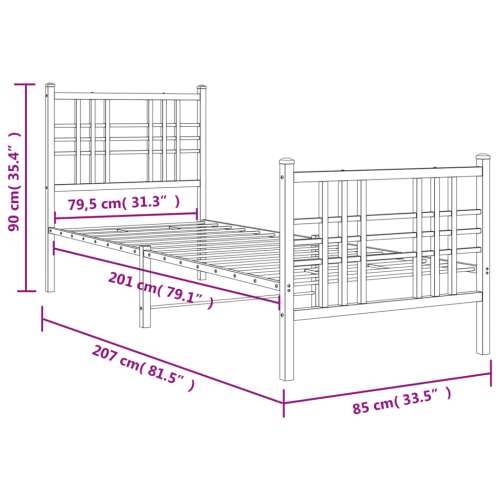 Metalni okvir kreveta uzglavlje i podnožje crni 80x200 cm Crna 80 x 200 cm s uzglavljem i podnožjem Cijena
