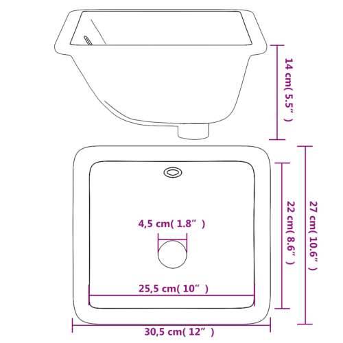 Kupaonski Lavabo - Umivaonik bijeli 30,5x27x14 cm pravokutni keramički - 30.5 x 27 x 14 cm Cijena