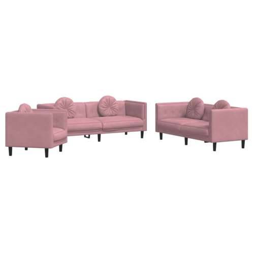 3-dijelni set sofa s jastucima ružičasti baršunasti Cijena