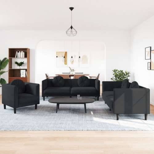 3-dijelni set sofa s jastucima crni baršunasti