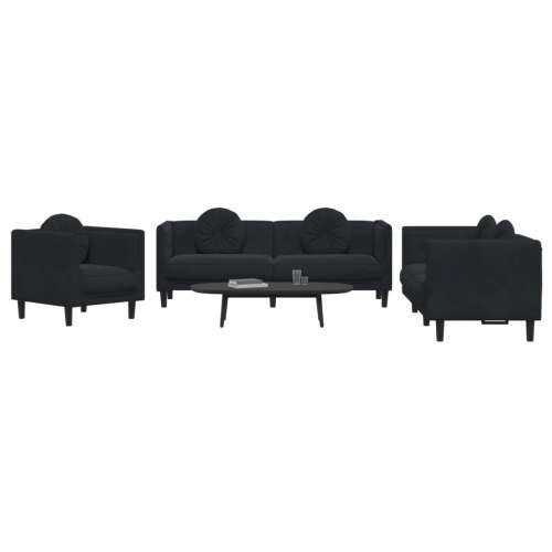 3-dijelni set sofa s jastucima crni baršunasti Cijena