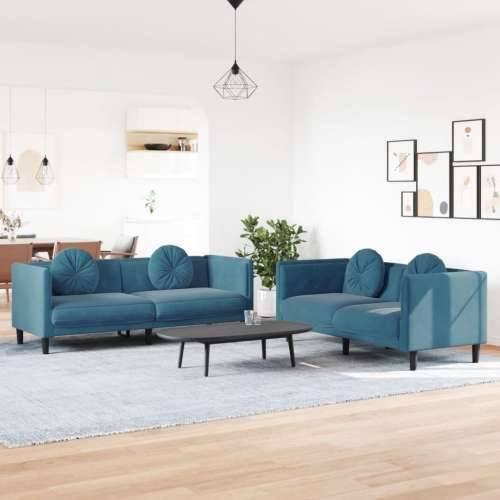 2-dijelni set sofa s jastucima plavi baršunasti Cijena