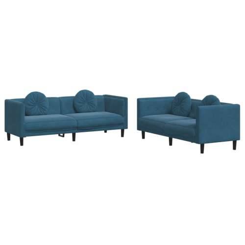 2-dijelni set sofa s jastucima plavi baršunasti Cijena